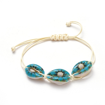 Printed Cowrie Shell Beads Braided Beads Bracelets, with Korean Waxed Polyester Cord, Colorful, 1/2 inch~3-1/2 inch(1.3~9.1cm)