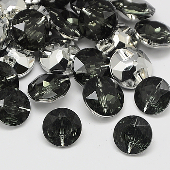 Taiwan Acrylic Rhinestone Buttons, Faceted, 1-Hole, Flat Round, Gray, 13x7mm, Hole: 1mm