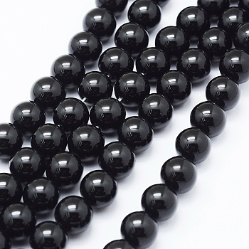 Natural Black Onyx Beads Strands, Dyed, Round, 8mm, Hole: 1mm, about 48pcs/strand, 14.96 inch(38cm)
