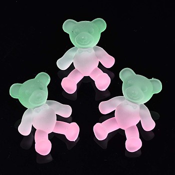 1-Hole Transparent Spray Painted Acrylic Buttons, Two Tone, Frosted, Bear, Pearl Pink, 38x29.5x16mm, Hole: 3mm