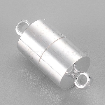 Brass Magnetic Clasps, Column, Nickel Free, Silver Color Plated, 17x7mm, Hole: 1.5mm(X-KK-MC027-01S-NF)