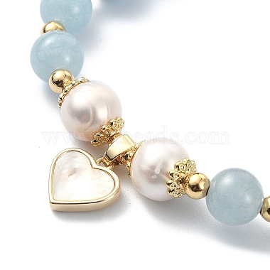 Natural Aquamarine & Pearl Beaded Stretch Bracelet(BJEW-JB09360-03)-3