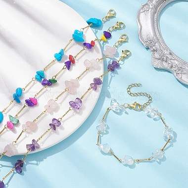 bracelet à maillons perlés avec pierres précieuses naturelles et synthétiques mélangées(BJEW-JB09972)-2