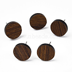 Walnut Wood Flat Round Stud Earrings with 304 Stainless Steel Pin for Women, Saddle Brown, 10mm, Pin: 0.7mm(EJEW-TAC0021-15-1)