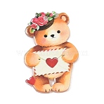 Valentine's Day Opaque Printed Acrylic Pendants, Bear, 37x24x2.5mm, Hole: 1.8mm(OACR-A045-06H)