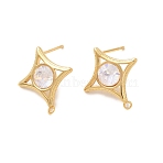 Star Brass Glass Stud Earring Findings, Nickel Free, Real 18K Gold Plated, Clear, 19x17mm, Hole: 1.2mm, Pin: 0.9mm(KK-P340-10G-03)