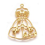 Zinc Alloy Open Back Bezel Pendants, For DIY UV Resin, Epoxy Resin, Pressed Flower Jewelry, Princess Dress, Golden, Fit for 1~3mm rhinestone, 51.5x37.5x3mm, Hole: 1.5mm(PALLOY-WH0039-06G-C)