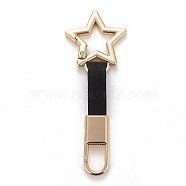 PU Leather Keychains, with Light Gold Alloy Keychain Clasp & Star Pendant, Black, 9.05cm(KEYC-B041-02B)