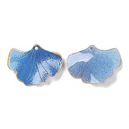 Opaque Acrylic Pendants, Gradient Leaves with Gold Edge, Blue, 22.5~23.5x30~30.5x2.6mm, Hole: 1.5mm(SACR-D007-09B)