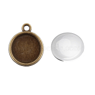 Pendant Making Sets, with Alloy Pendant Cabochon Settings and Glass Cabochons, Flat Round, Nickel Free, Antique Bronze, Tray: 12mm, 18x15x3mm, Hole: 1.5mm, 11.5~12x4mm(DIY-X0288-16AB-NF)