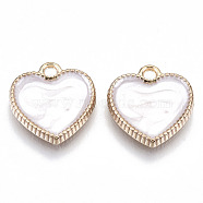 Alloy Enamel Charms, Cadmium Free & Lead Free, Heart, Light Gold, Creamy White, 15x14.5x2mm, Hole: 1.6mm(PALLOY-N160-002C-RS)