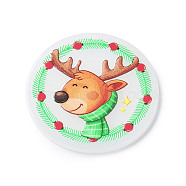Christmas Acrylic Pendants, Flat Round Charm, Deer, 38x2mm, Hole: 1.3mm(MACR-K330-38D)