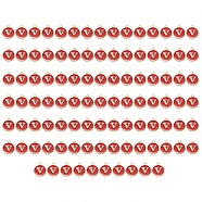 Golden Plated Enamel Alloy Charms, Enamelled Sequins, Flat Round, Red, Letter.V, 14x12x2mm, Hole: 1.5mm, 100pcs/Box(ENAM-SZ0001-26C-V)