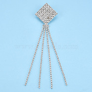Crystal Rhinestone Rhombus with Tassel Lapel Pin, Creative Brass Badge for Backpack Clothes, Silver, 118x29.5x9mm, Pin: 0.6mm(JEWB-T002-12S)