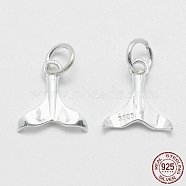 925 Sterling Silver Pendants, Whale Tail Shape, with 925 Stamp, Silver, 12.5x11.5x2mm, Hole: 4mm(STER-K170-05S)