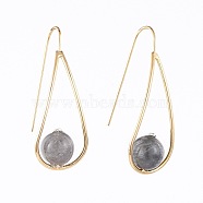 Natural Labradorite Dangle Earrings, with Rhinestone, Brass Earring Hook and Cardboard Jewelry Set Boxes, Teardrop, Real 18K Gold Plated, 36~37x14mm, Pin: 0.7mm(EJEW-JE03595-03)