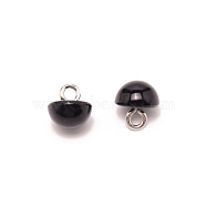 1-Hole Plastic Buttons, Imitation Pearl, with Brass Wire, Half Round, Black, 10x10mm, Hole: 2.5mm(BUTT-WH0022-06B)