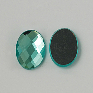 Electroplate Glass Cabochons, Flat Back & Back Plated, Faceted, Oval, Sky Blue, 14x10x4mm(GGLA-R007-14x10mm-05)