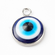 Resin Evil Eye Pendants, with 304 Stainless Steel Settings, Stainless Steel Color, 16.5x14x4.5mm, Hole: 2.3mm(PALLOY-JF00774-02)