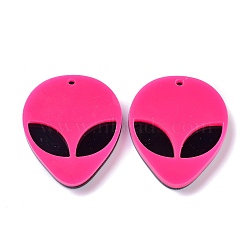 Opaque Acrylic Pendants, Alien Face, Deep Pink, 35.5x29.5x4mm, Hole: 1.8mm(MACR-P023-01D)