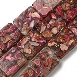 Dyed Natural Imperial Jasper with Resin Beads Strands, Rectangle, Cerise, 16x12x6mm, Hole: 1.2mm, about 11pcs/strand, 7.09 inch(18cm)(G-G083-F03-01)