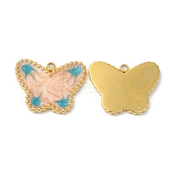304 Stainless Steel Enamel Pendants, Real 18K Gold Plated, Butterfly Charm, PeachPuff, 14x18x2mm, Hole: 1.4mm(STAS-K256-02G-03)