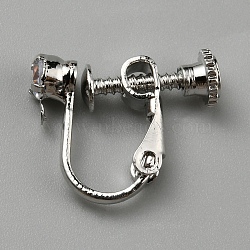 Brass Micro Pave Cubic Zirconia Screw Clip-on Earring Findings, for Non Piercing Earrings, Platinum, 13x19x3.5mm(FIND-WH0110-747P)