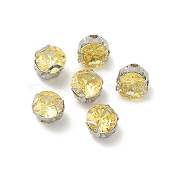 Round Stainless Steel Prong Settings, with Cubic Zirconia Faceted, Yellow, 4x3mm, Hole: 1mm, about 300pcs/set(STAS-M104-01B)