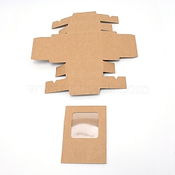 Kraft Paper Drawer Box, Square, with PVC Visual Window, Camel, Finished Product: 8x8x3.3cm(CON-WH0076-40)