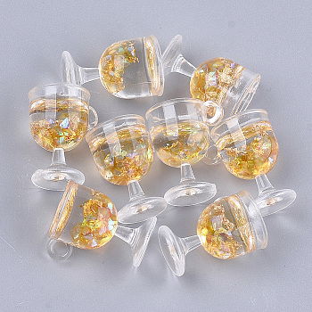 Resin Cup Pendants, with Gold Foil, Wine Glass, Gold, 18~18.5x15x12mm, Hole: 2.5mm