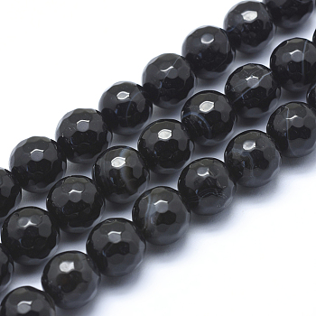 Natural Agate Beads, Dyed, Faceted Round, Black, 14mm, Hole: 2mm, about 28pcs/strand, 15.1:(38.5cm)