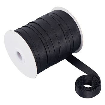 50M Polyester Fold Over Ribbons, Flat, Black, 5/8 inch(16mm), about 54.68 Yards(50m)/Roll
