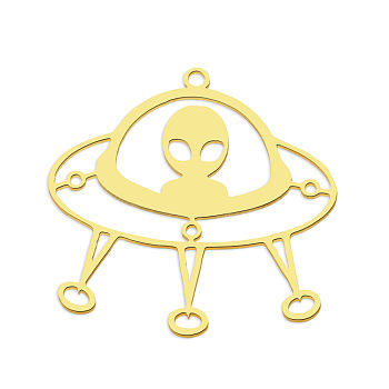 201 Stainless Steel Pendants, Laser Cut, Vacuum Plating, Flying Saucer, Golden, 29x31x1mm, Hole: 1.6mm