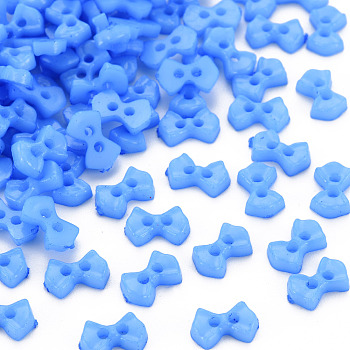 2-Hole Plastic Buttons, Bowknot, Cornflower Blue, 6x9x2mm, Hole: 1.5mm