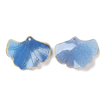 Opaque Acrylic Pendants, Gradient Leaves with Gold Edge, Blue, 22.5~23.5x30~30.5x2.6mm, Hole: 1.5mm