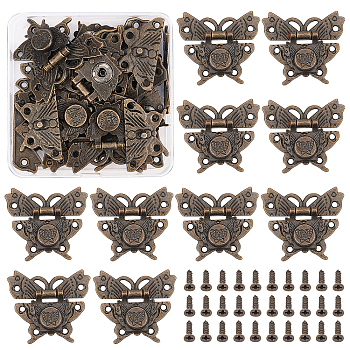 Iron Clasp, with Screws, Wooden Box Accessories, Butterfly, Antique Bronze, 45.5x50.5x7.5mm, Hole: 3.3mm, 10sets/box