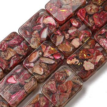 Dyed Natural Imperial Jasper with Resin Beads Strands, Rectangle, Cerise, 16x12x6mm, Hole: 1.2mm, about 11pcs/strand, 7.09 inch(18cm)