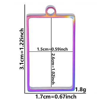 Stainless Steel Open Back Bezel Pendants, For DIY UV Resin, Epoxy Resin, Pressed Flower Jewelry, Rainbow Color, Rectangle, 31x17x3mm, Hole: 2.2mm