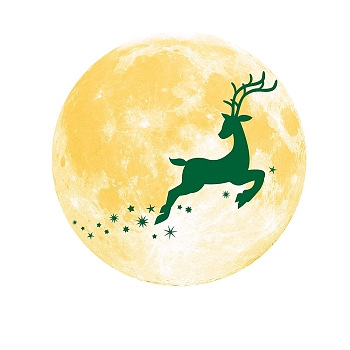Christmas Themed Waterproof PVC Luminous Wall Stickers, Round Dot Self-Adhesive Decals, for DIY Bedroom, Indoor Decorations, Deer, 300mm
