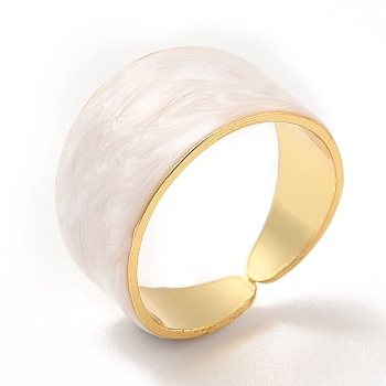 Enamel Plain Band Open Cuff Rings, Real 18K Gold Plated Brass Jewelry for Women, White, US Size 7 1/4(17.5mm)