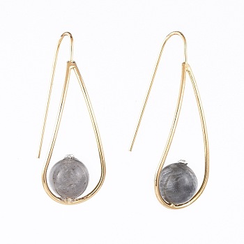 Natural Labradorite Dangle Earrings, with Rhinestone, Brass Earring Hook and Cardboard Jewelry Set Boxes, Teardrop, Real 18K Gold Plated, 36~37x14mm, Pin: 0.7mm