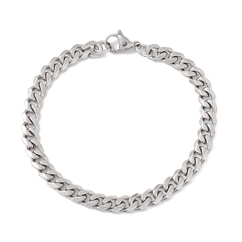 304 Stainless Steel Cuban Link Chains Bracelet for Men Women, Stainless Steel Color, 8-5/8 inch(22cm)
