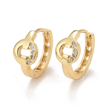 Clear Cubic Zirconia Donut Hoop Earrings, Brass Hinged Earrings for Women, Cadmium Free & Nickel Free & Lead Free, Real 18K Gold Plated, 14x2.5mm, Pin: 0.8mm