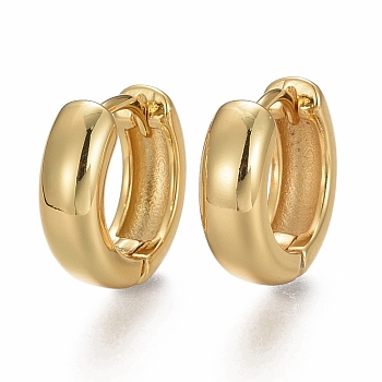 Brass Huggie Hoop Earrings, Long-Lasting Plated, Ring, Real 18K Gold Plated, 16x5mm, Pin: 0.8mm