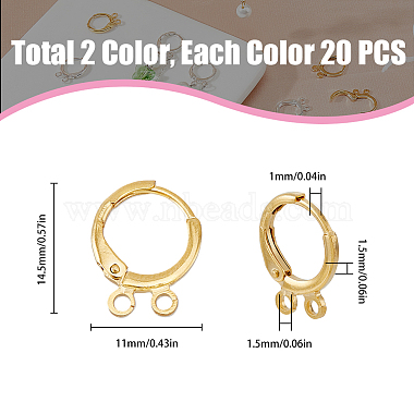 40Pcs 2 Color 2-hole Rack Plating Eco-friendly Brass Huggie Hoop Earring Findings(KK-FH0006-63)-2