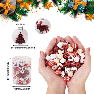 Beadthoven 100Pcs 5 Style Christmas Themed Dyed Natural Wooden Beads(WOOD-BT0001-07)-3