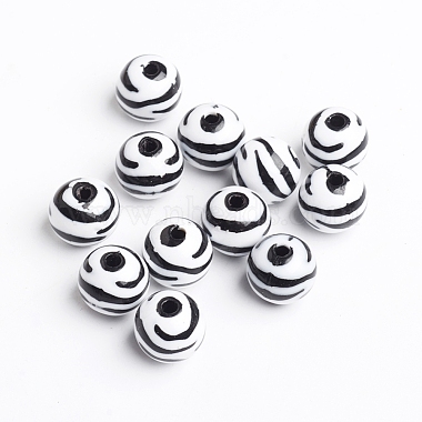 Chunky Bubblegum White and Black Acrylic Zebra Striped Style Heart Beads(X-SACR-C020-42)-2