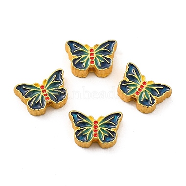 Matte Gold Color Colorful Butterfly Alloy+Enamel Beads