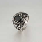 304 Stainless Steel with Cubic Zirconia Finger Rings for Men, Oval, Antique Silver, Black, US Size 10(19.8mm)(FS-WG6F3D4-04)