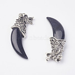 Synthetic Blue Goldstone Big Pendants, with Alloy Findings, Tusk Shape, Antique Silver, 58x19x9mm, Hole: 4x5mm(G-G646-A02)